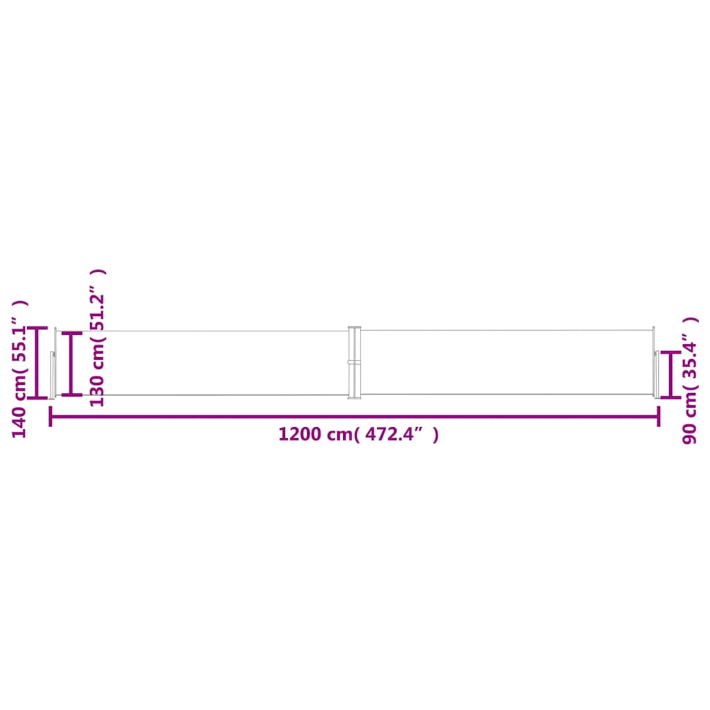 Uvlačiva bočna tenda za terasu 140 x 1200 cm crna