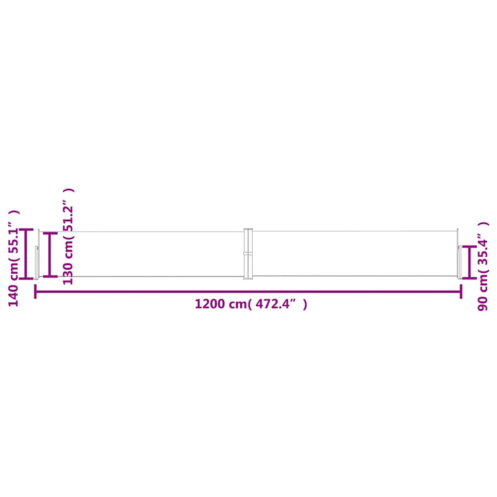 Uvlačiva bočna tenda za terasu 140 x 1200 cm krem