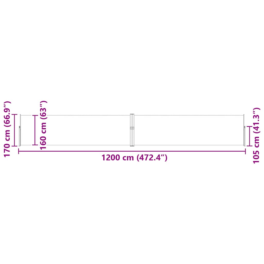 Uvlačiva bočna tenda za terasu 170 x 1200 cm krem
