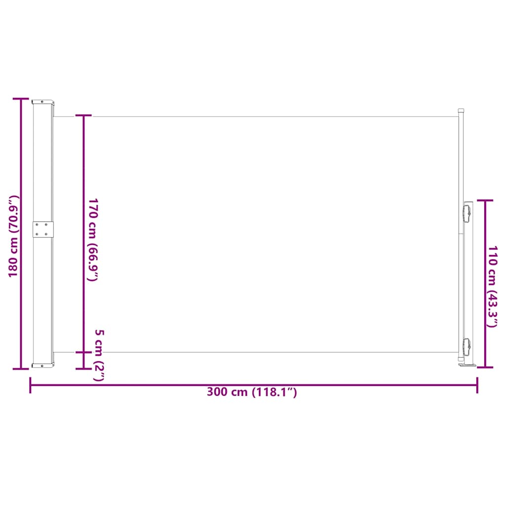 Uvlačiva bočna tenda za terasu 180 x 300 cm smeđa
