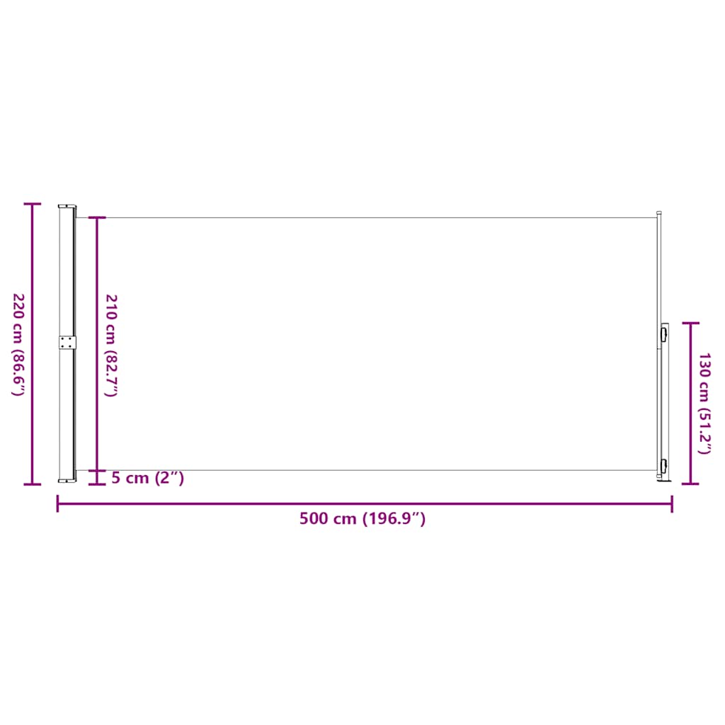 Uvlačiva bočna tenda za terasu 220 x 500 cm siva