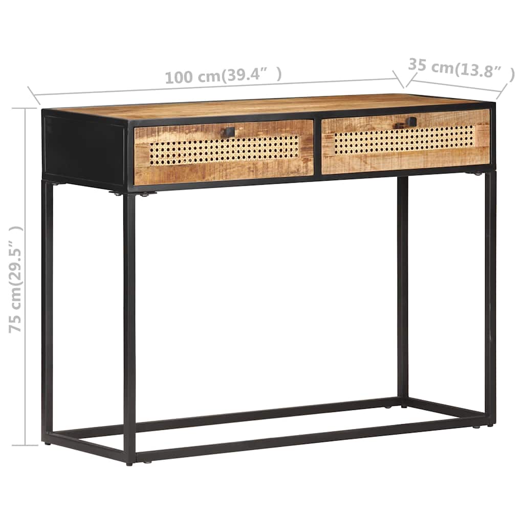 Konzolni stol 100x35x75 cm grubo drvo manga i prirodna trska