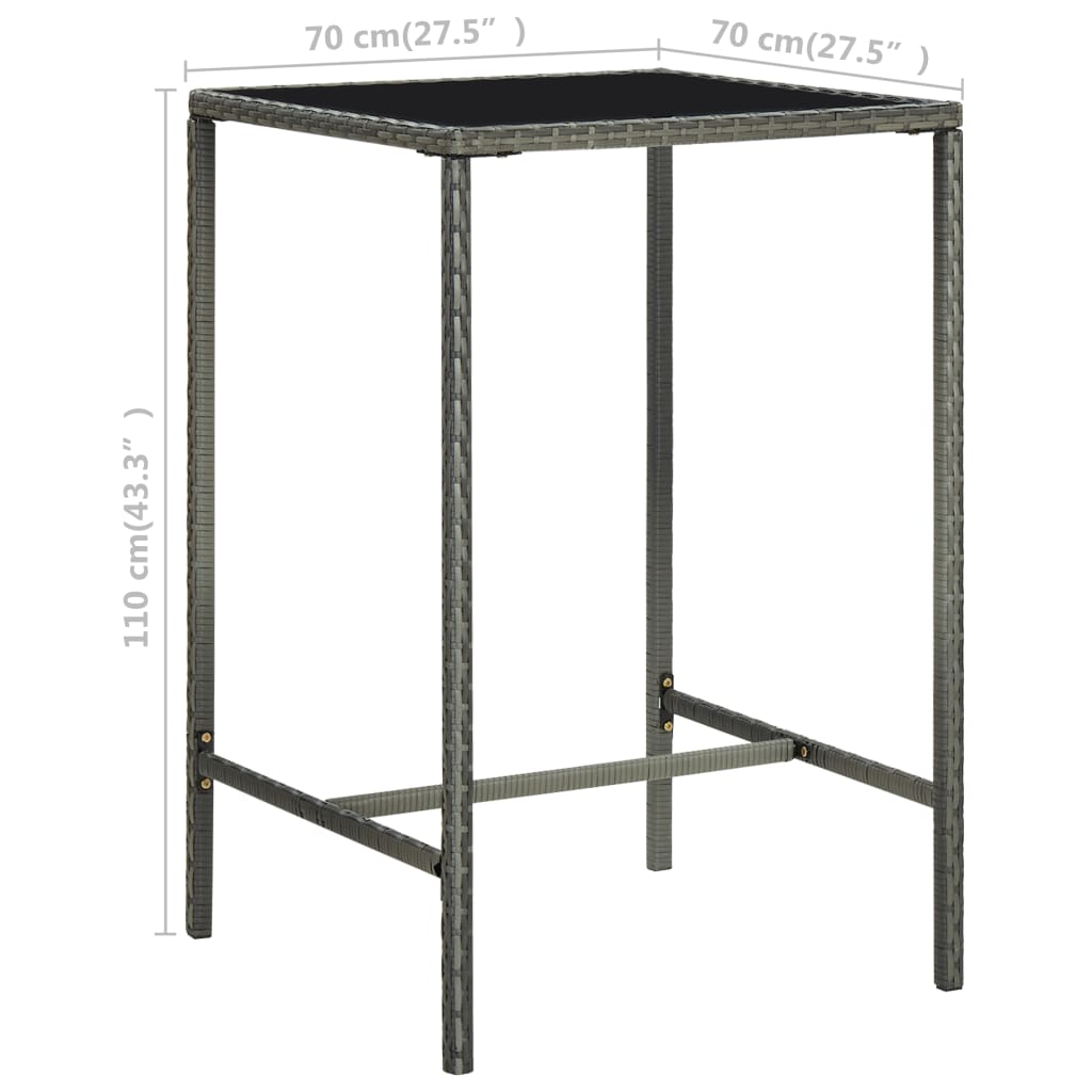 Vrtni barski stol sivi 70 x 70 x 110 cm od poliratana i stakla
