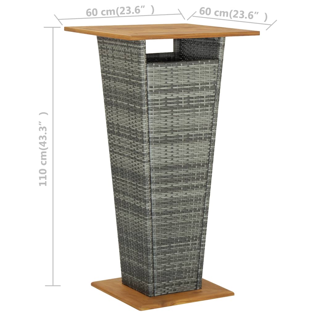 Barski stol sivi 60x60x110 cm poliratan i masivno drvo bagrema