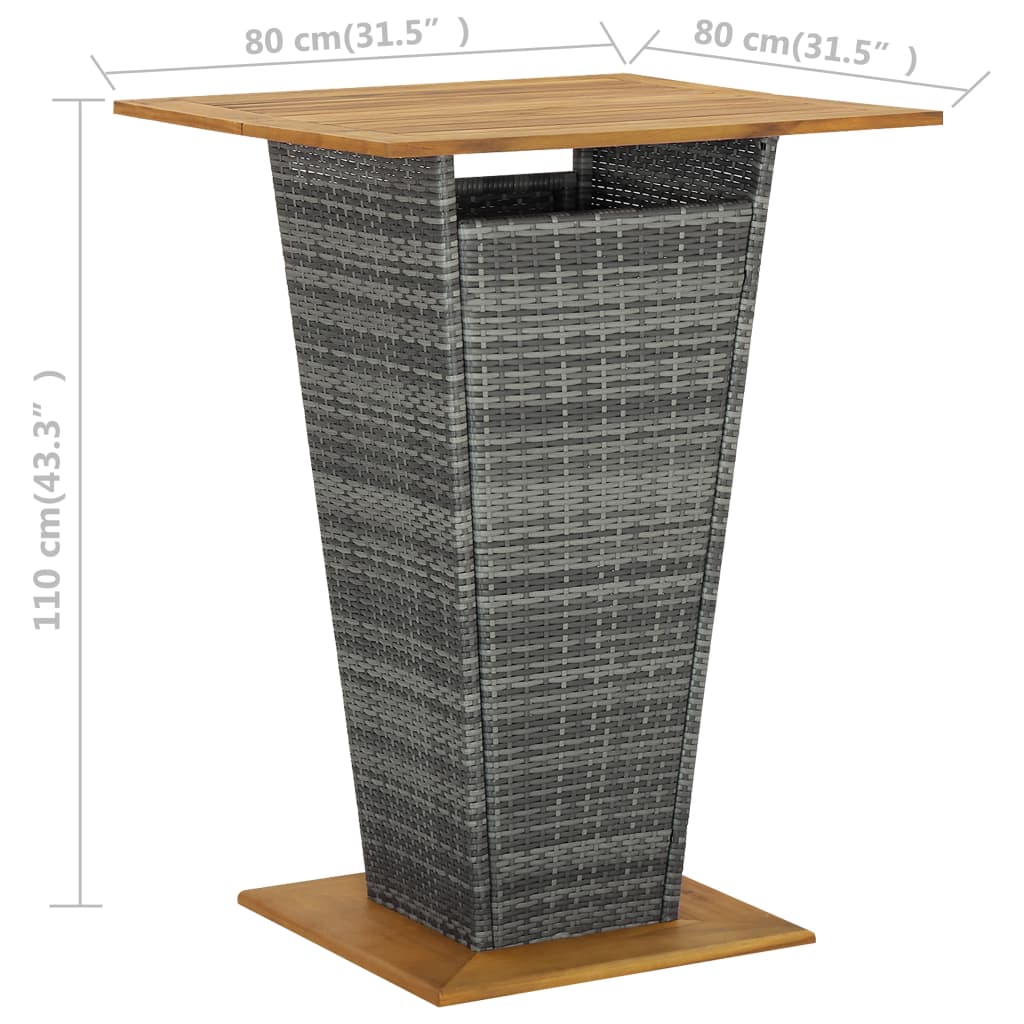 Barski stol sivi 80x80x110 cm poliratan i masivno drvo bagrema