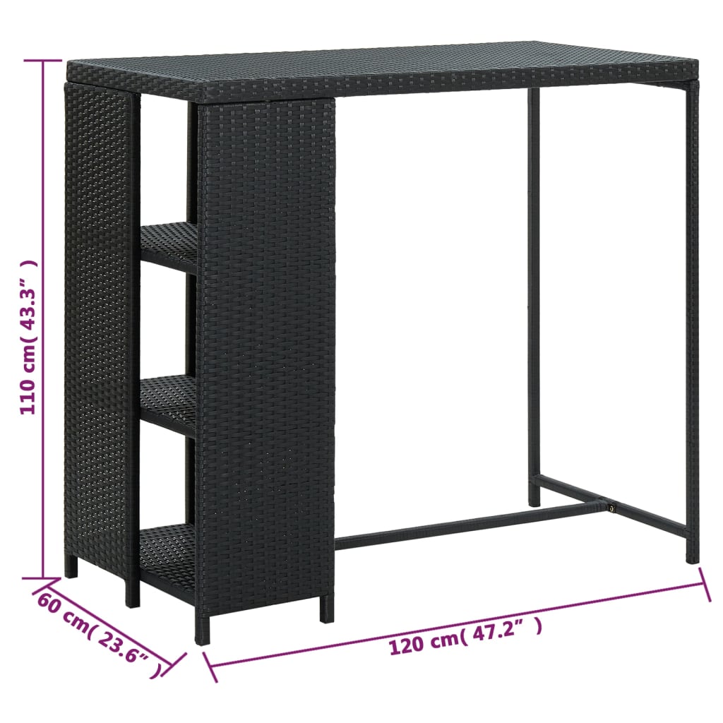 Barski stol sa stalkom za pohranu crni 120x60x110 cm poliratan