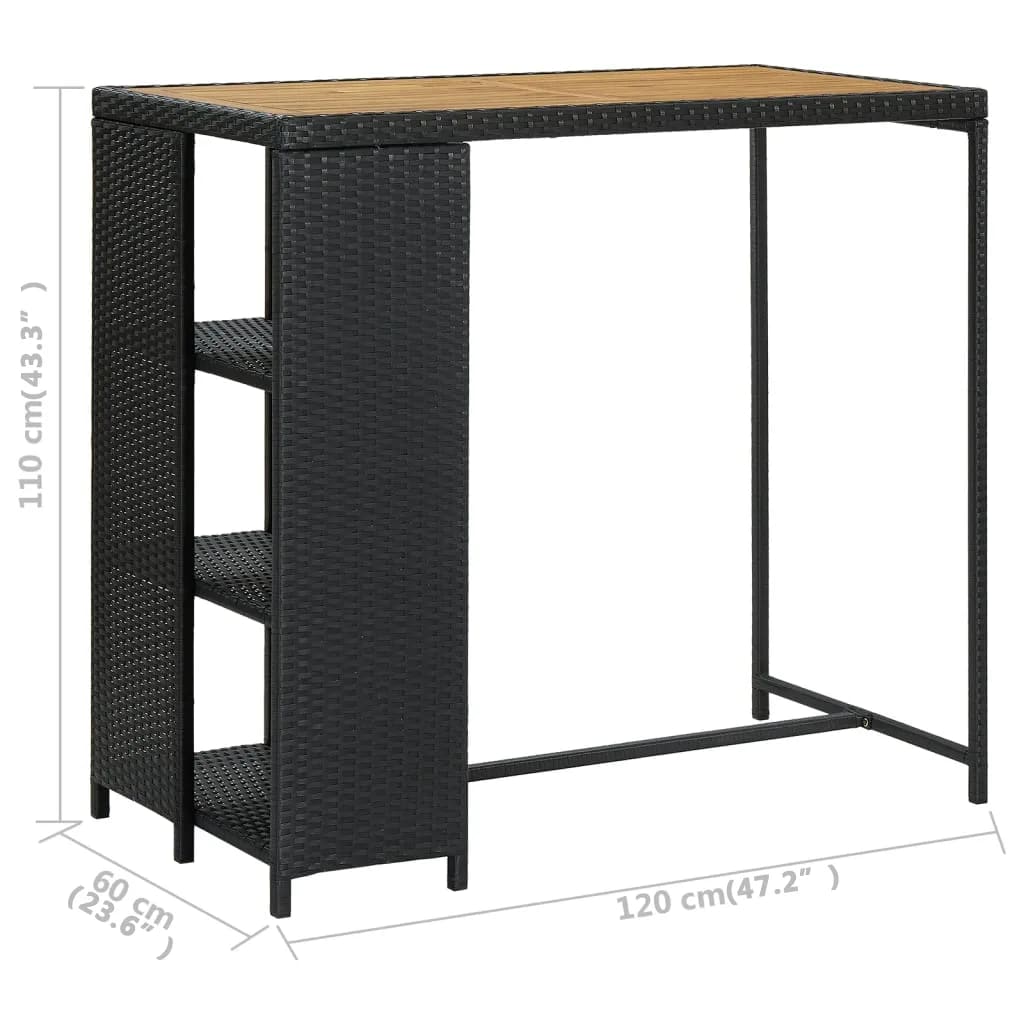 Barski stol sa stalkom za pohranu crni 120x60x110 cm poliratan