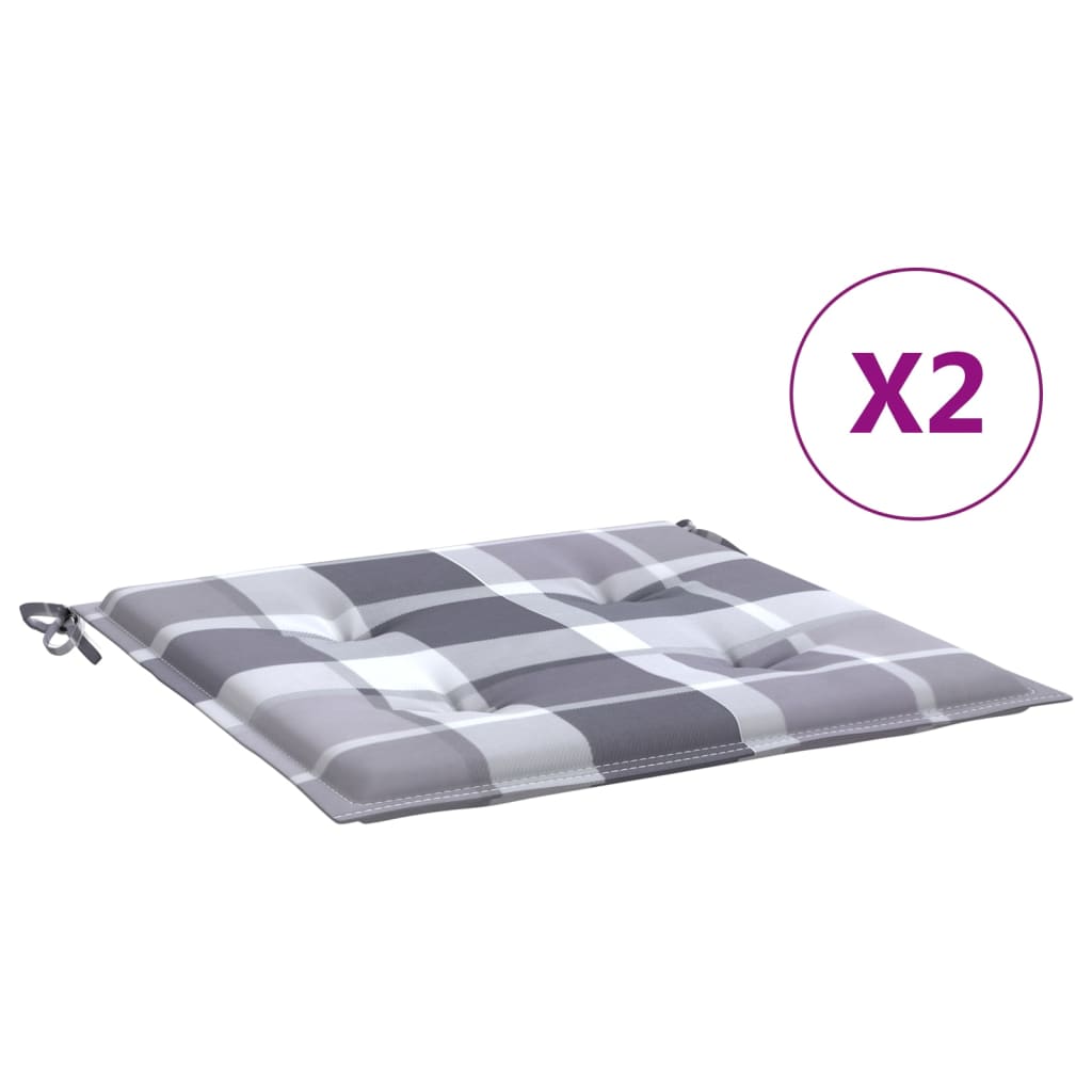 Jastuci za vrtne stolice 2 kom sivi karirani 50x50x4 cm tkanina