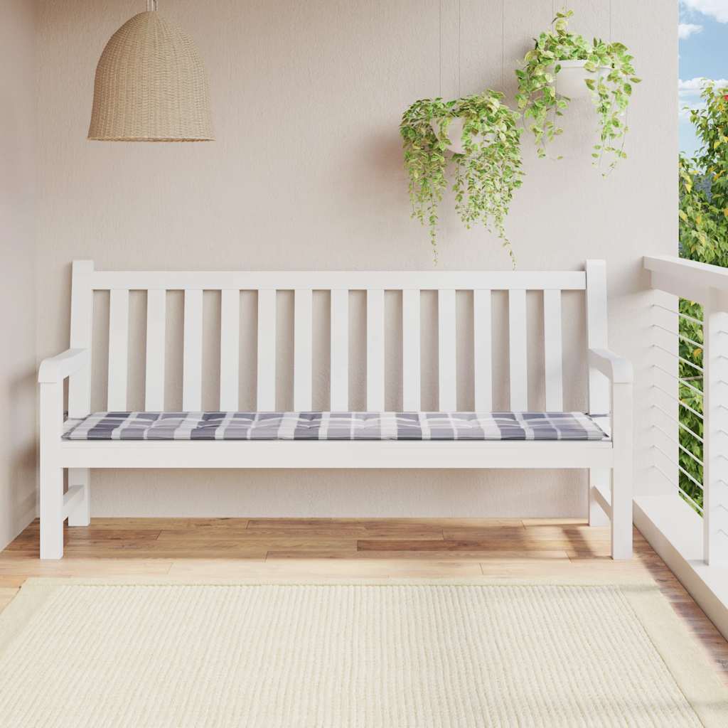 Jastuk za vrtnu klupu sivi karirani 200x50x4 cm tkanina Oxford