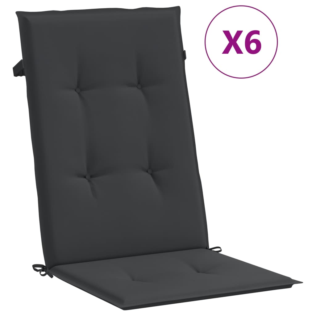 Jastuci za vrtne stolice 6 kom crni 120 x 50 x 3 cm od tkanine