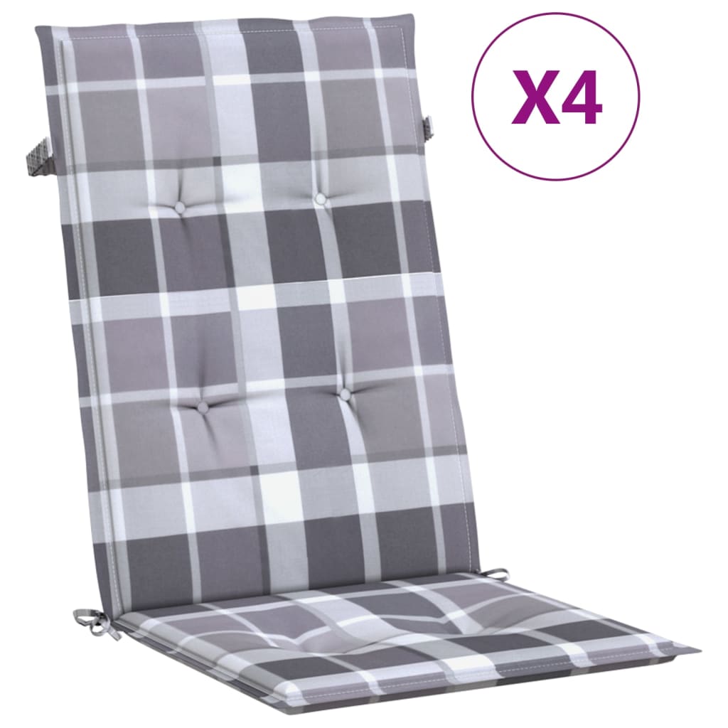 Jastuci za stolice 4 kom sivi karirani 120x50x3 cm od tkanine