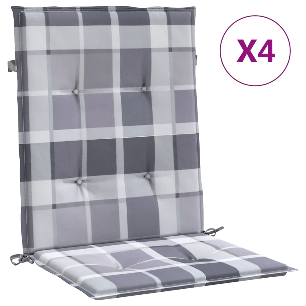 Jastuci za vrtne stolice 4 kom sivi karirani 100x50x3cm tkanine