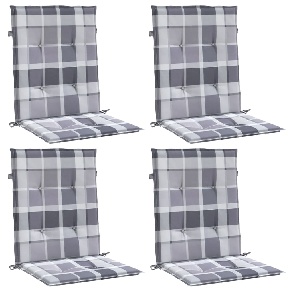 Jastuci za vrtne stolice 4 kom sivi karirani 100x50x3cm tkanine