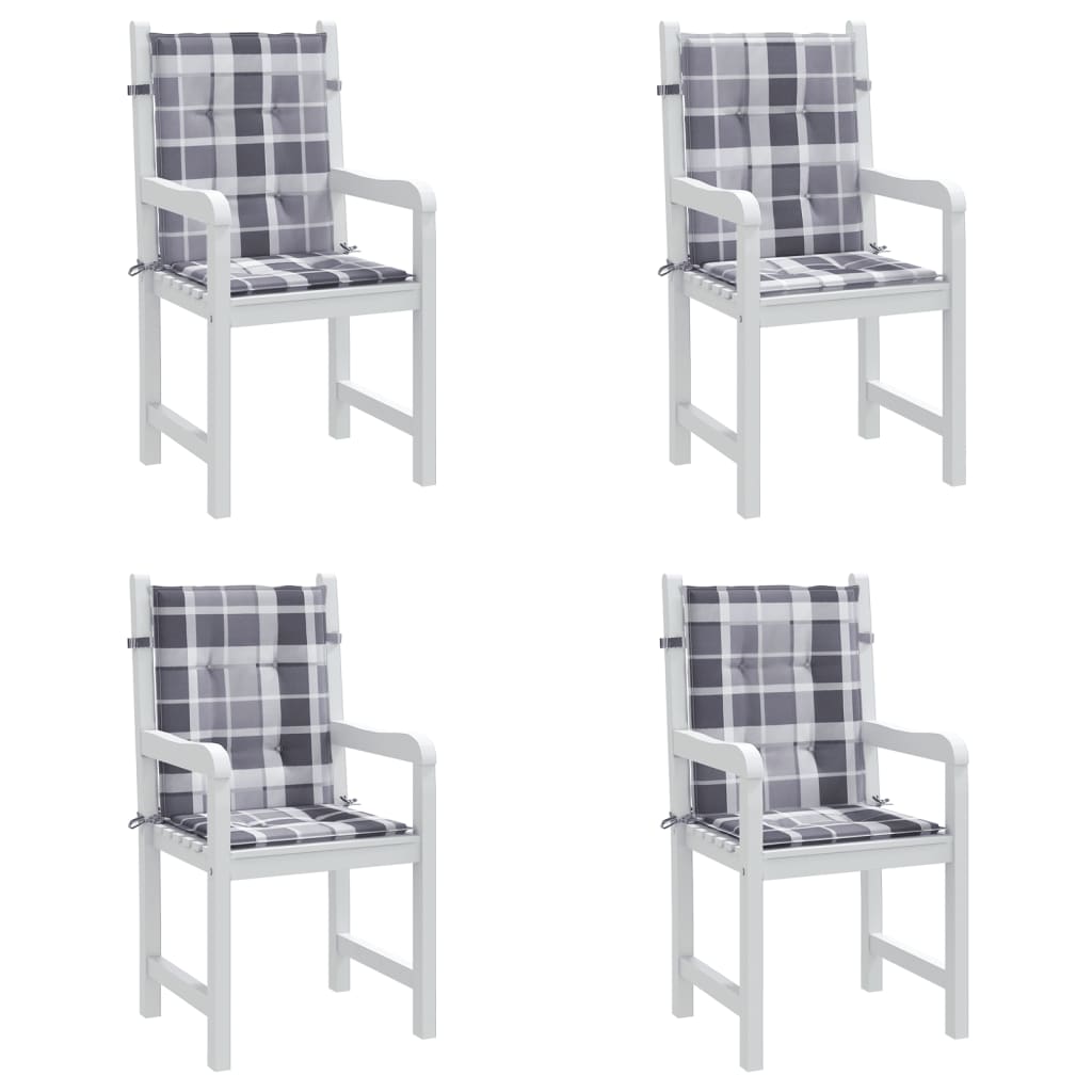 Jastuci za vrtne stolice 4 kom sivi karirani 100x50x3cm tkanine