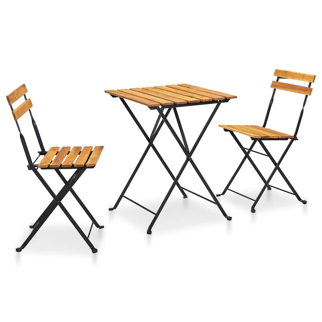3-dijelni sklopivi bistro set masivno bagremovo drvo i čelik