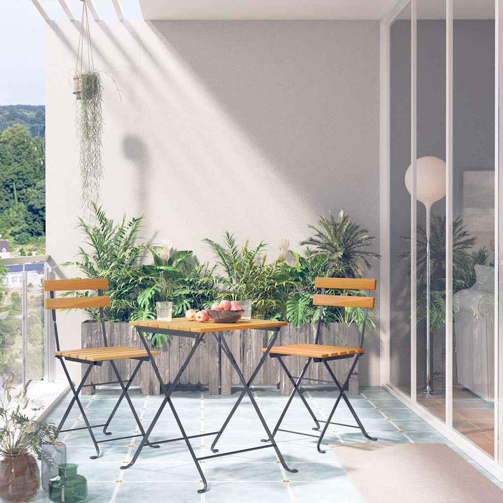 3-dijelni sklopivi bistro set masivno bagremovo drvo i čelik