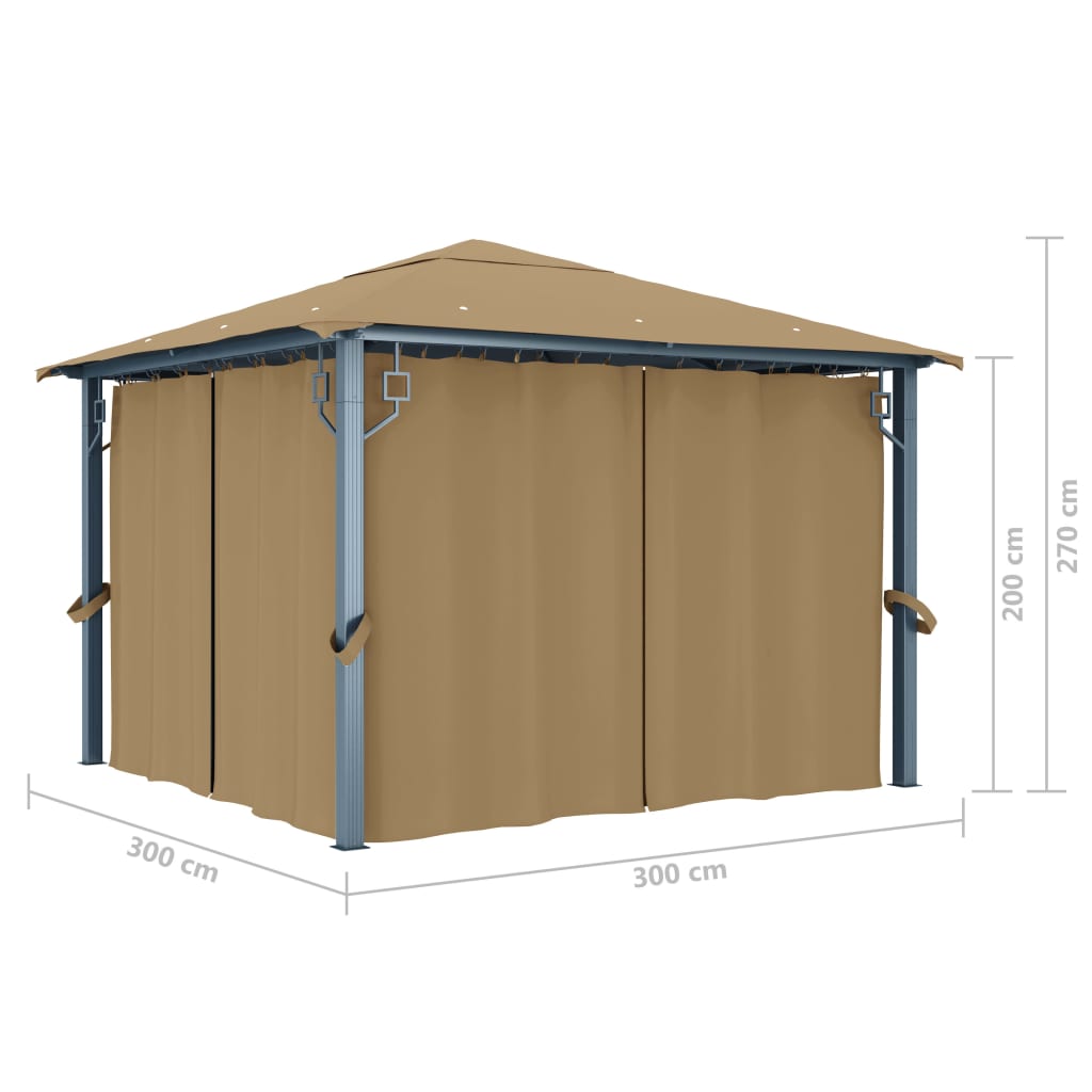Sjenica sa zastorom 300 x 300 cm smeđe-siva aluminijska