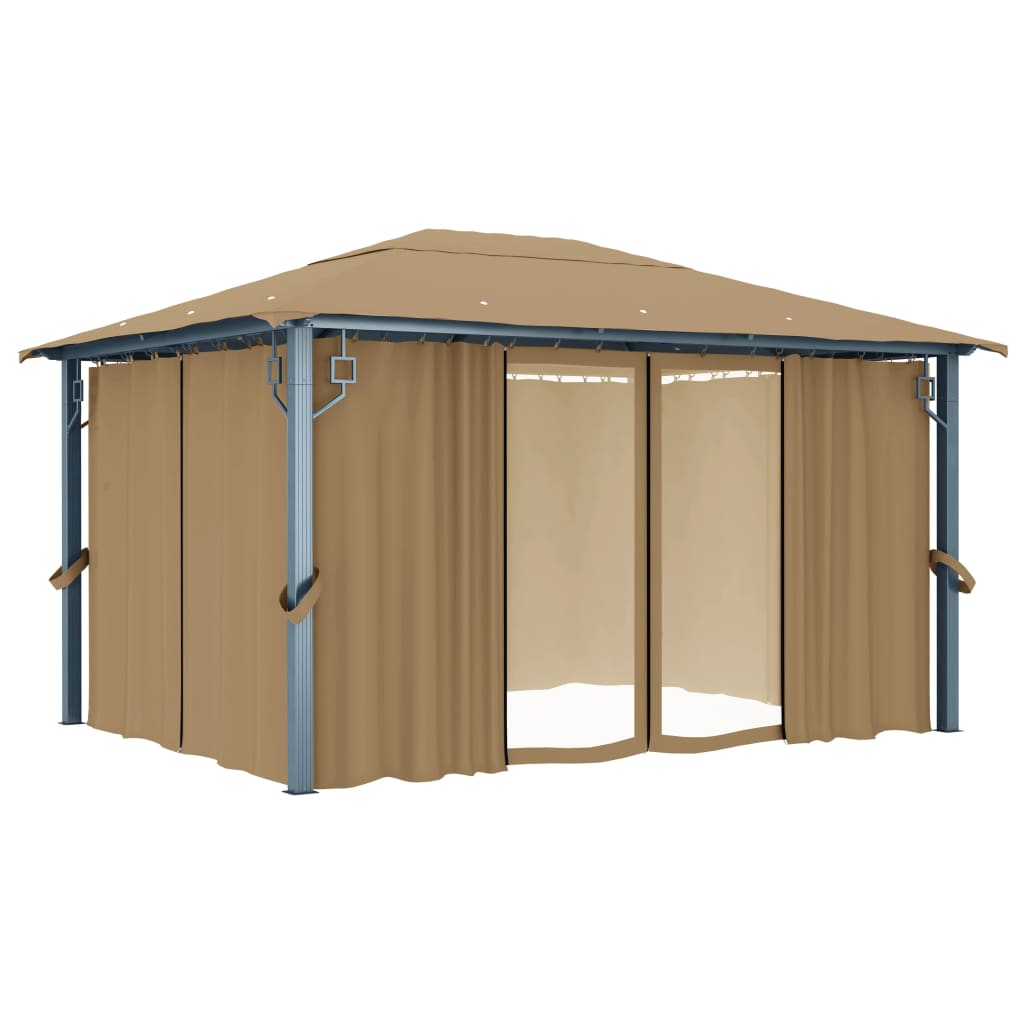Sjenica sa zastorom 400 x 300 cm smeđe-siva aluminijska
