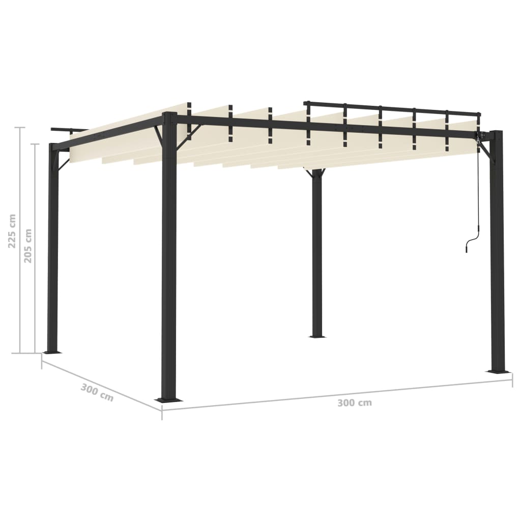 Sjenica s rešetkastim krovom 3 x 3 m krem tkanina i aluminij