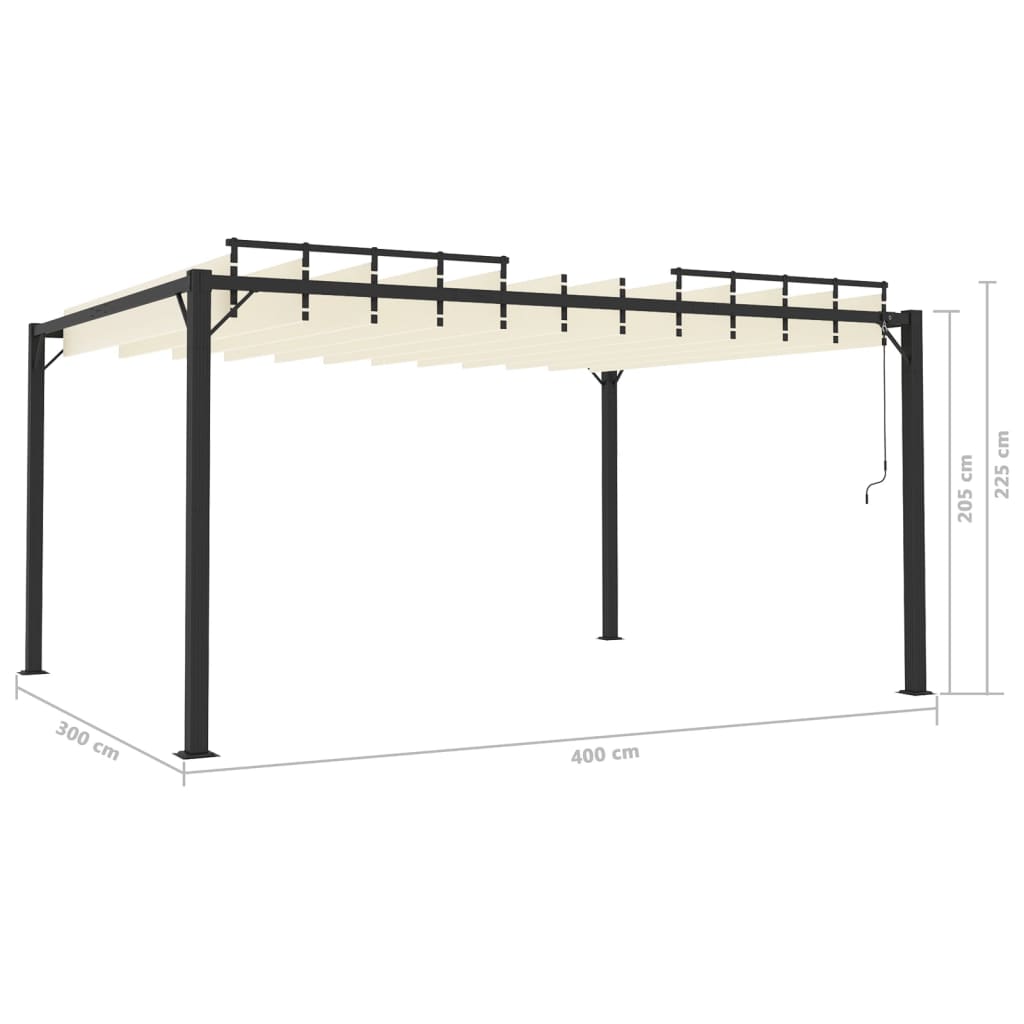 Sjenica s rešetkastim krovom 3 x 4 m krem tkanina i aluminij