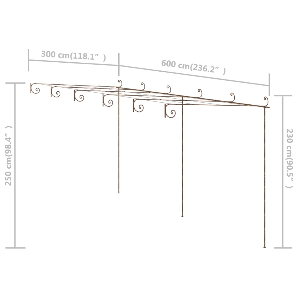 Vrtna pergola antikna smeđa 6 x 3 x 2,5 m željezna