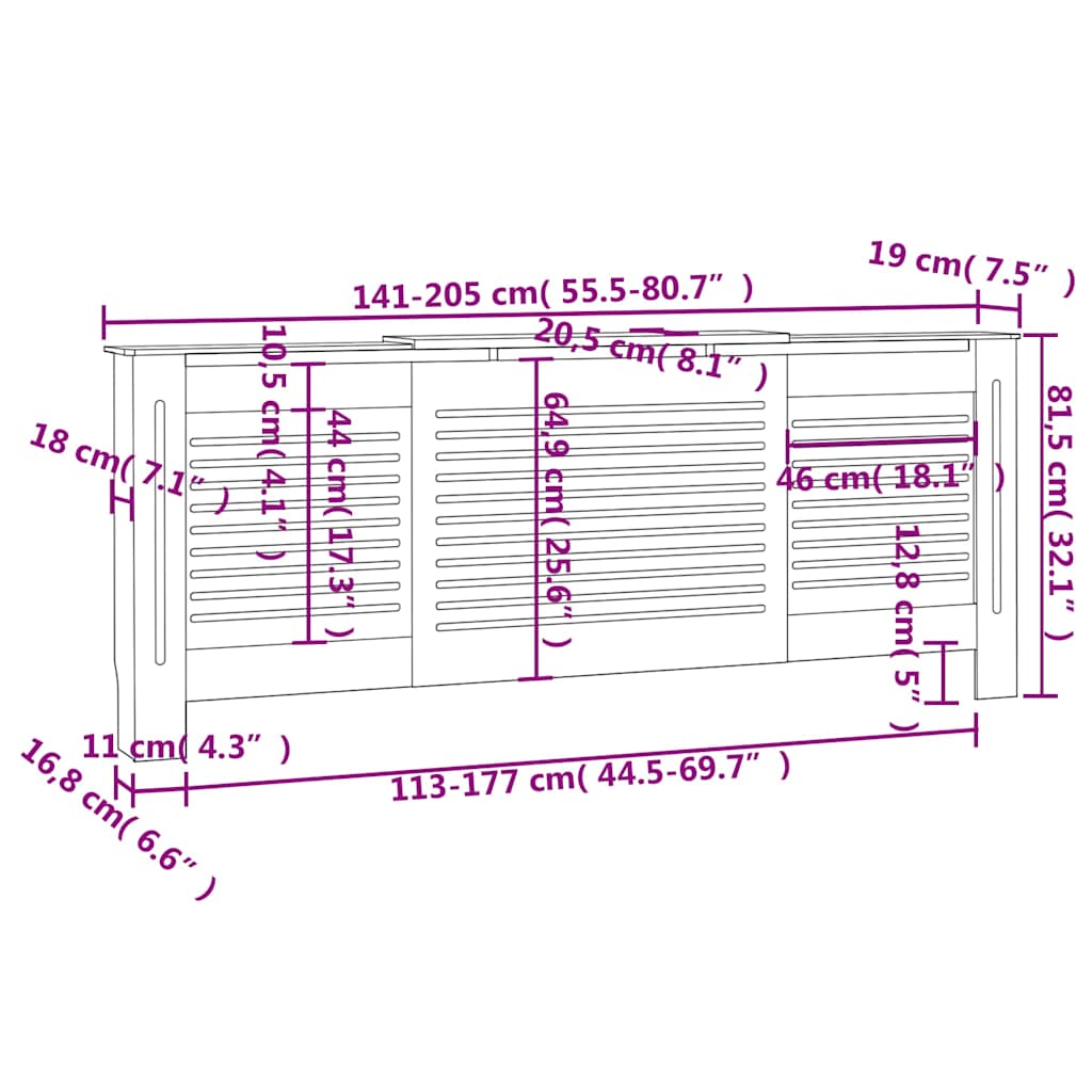 Pokrov za radijator MDF sivi 205 cm