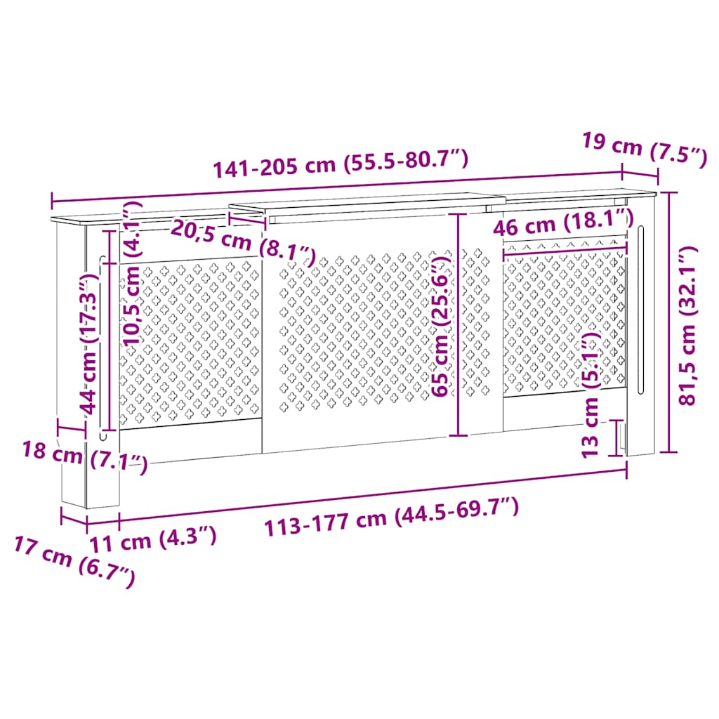 Pokrov za radijator MDF sivi 205 cm