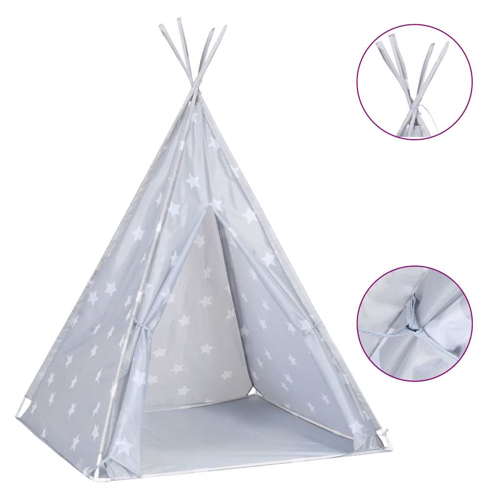 Dječji šator tipi od poliestera s torbom sivi 115x115x160 cm
