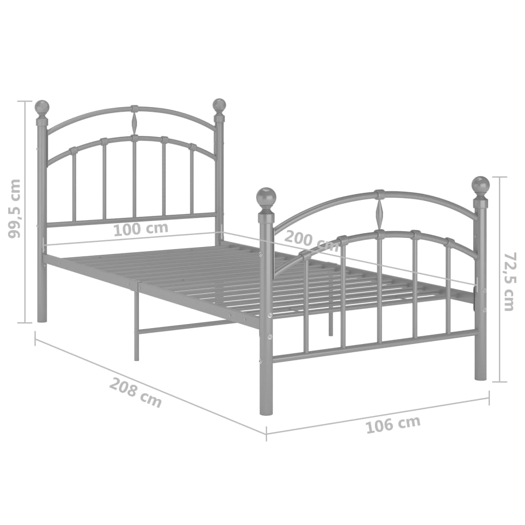 Okvir za krevet sivi metalni 100 x 200 cm