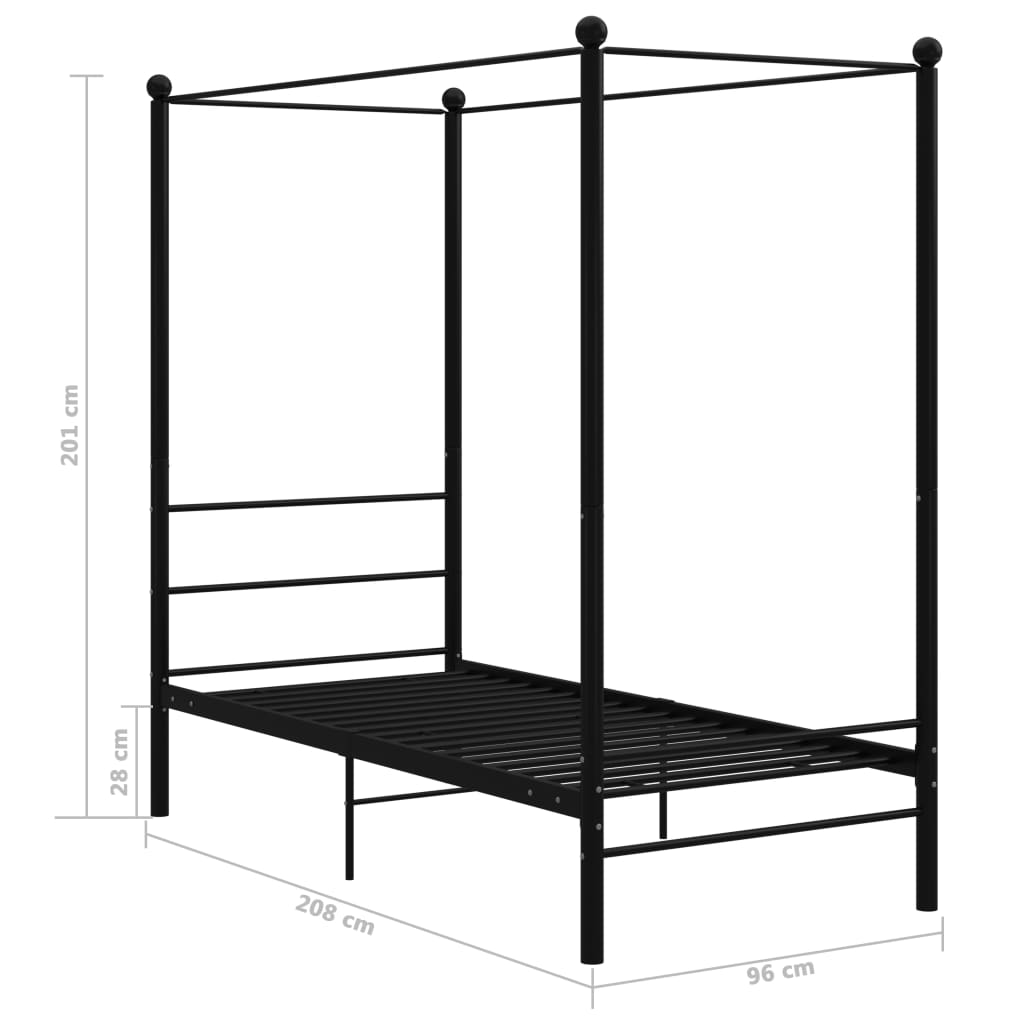 Okvir za krevet s nadstrešnicom crni metalni 90 x 200 cm