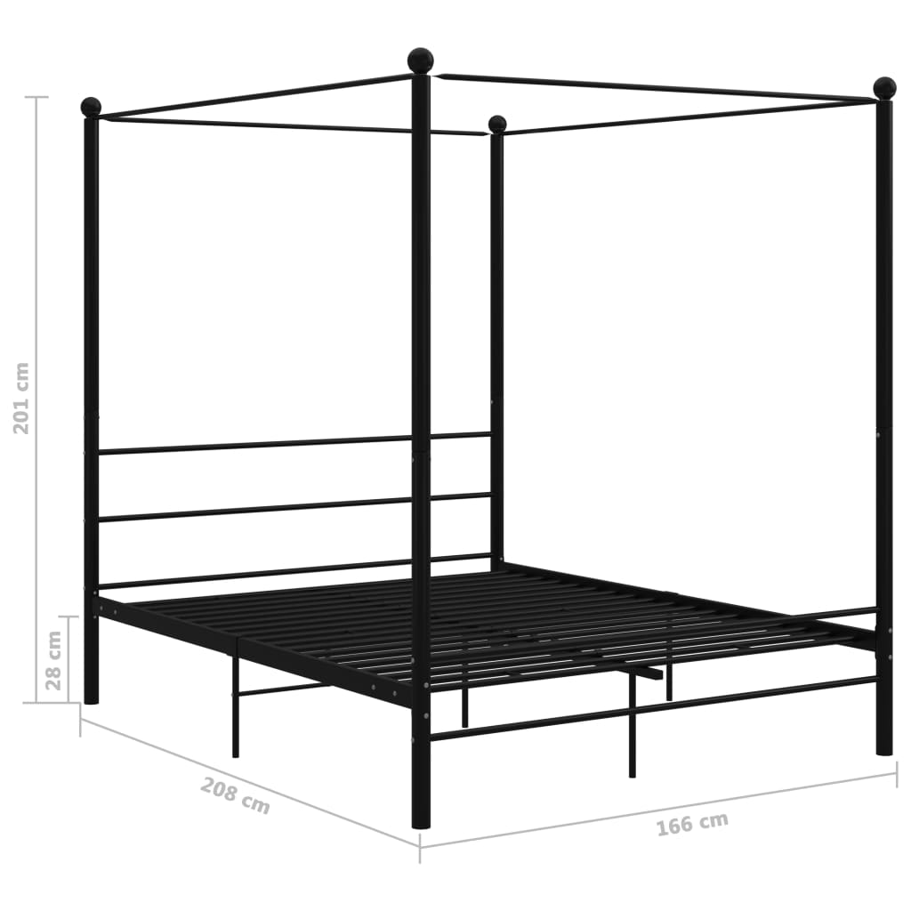 Okvir za krevet s nadstrešnicom crni metalni 160 x 200 cm
