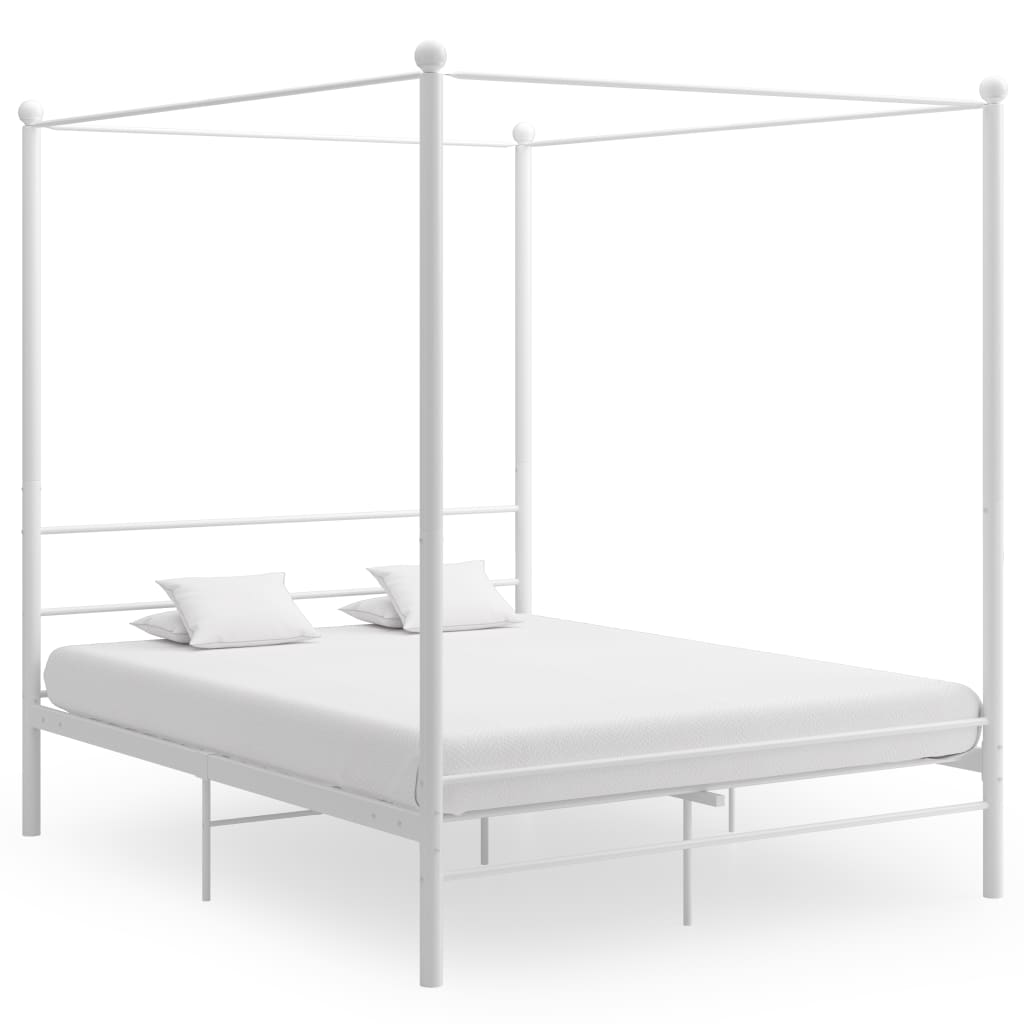 Okvir za krevet s nadstrešnicom bijeli metalni 160 x 200 cm