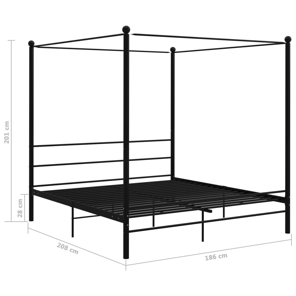 Okvir za krevet s nadstrešnicom crni metalni 180 x 200 cm