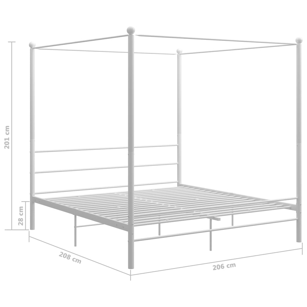Okvir za krevet s nadstrešnicom bijeli metalni 200 x 200 cm