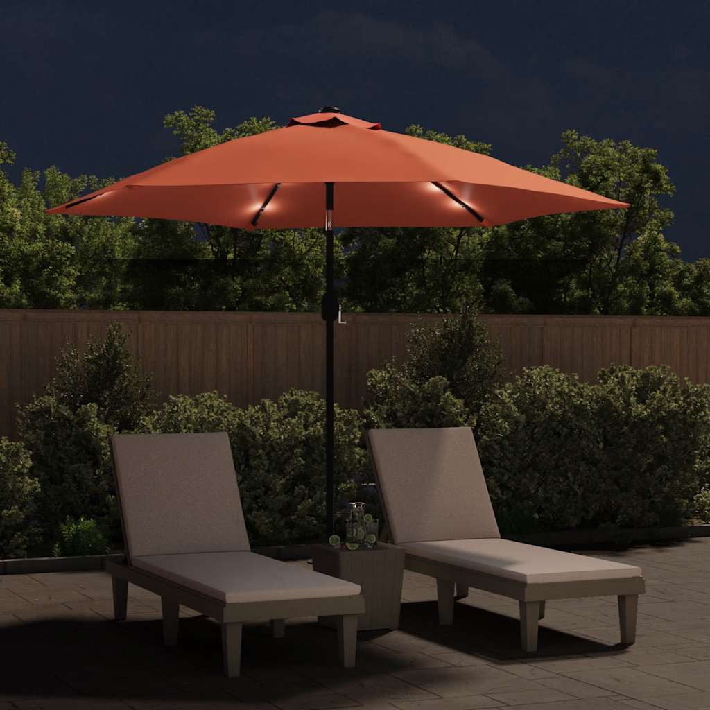 Vrtni suncobran LED s čeličnim stupom 300 cm terakota