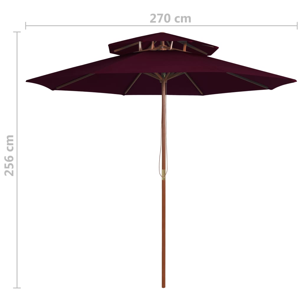 Suncobran s dvije razine i drvenim stupom 270 cm bordo