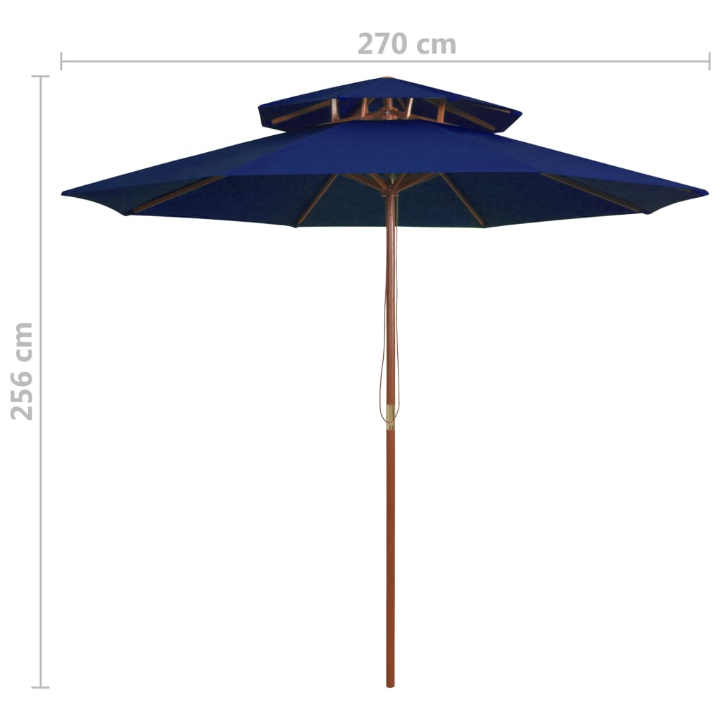 Suncobran s dvije razine i drvenim stupom 270 cm plavi