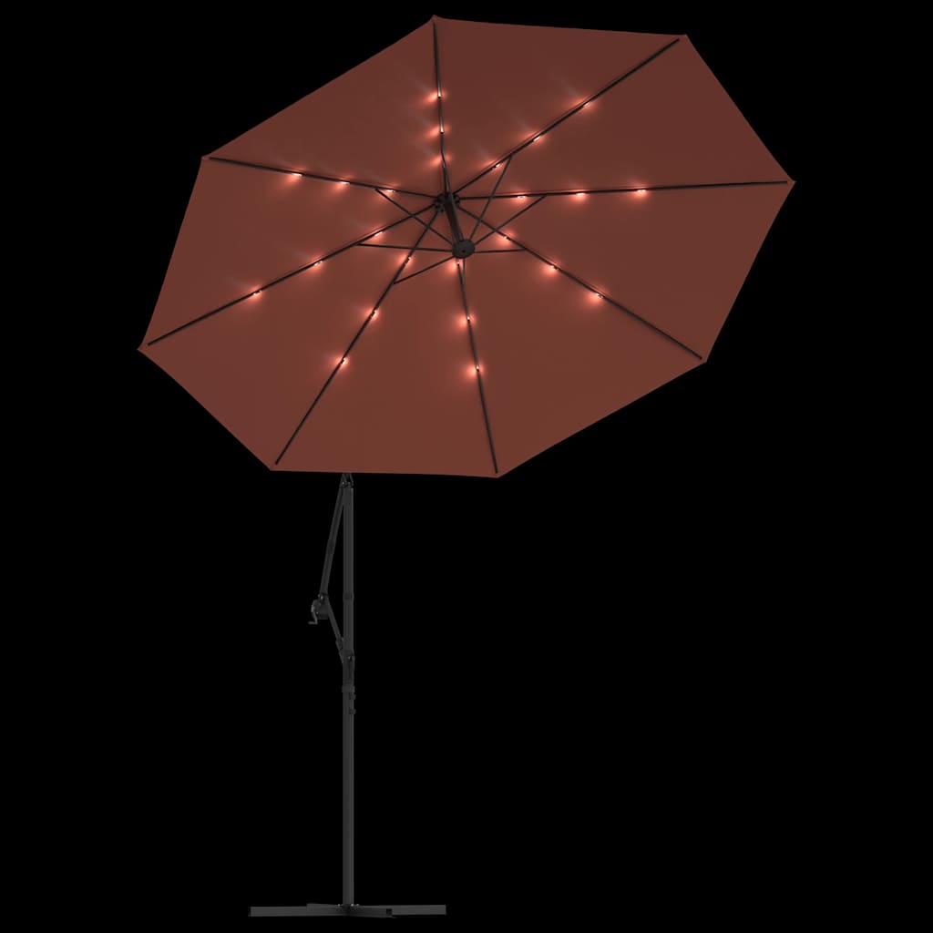 Konzolni vrtni suncobran LED s čeličnim stupom terakota