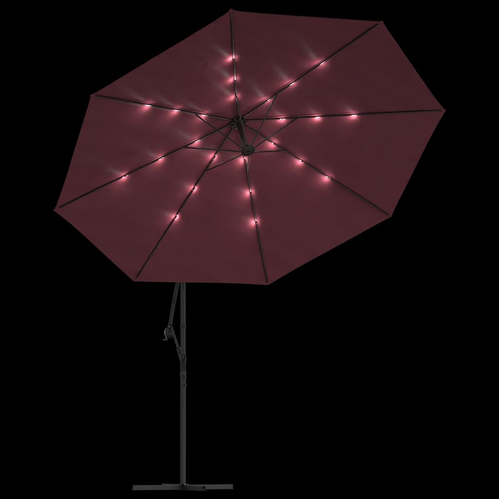 Konzolni vrtni suncobran s LED svjetlima 350 cm bordo