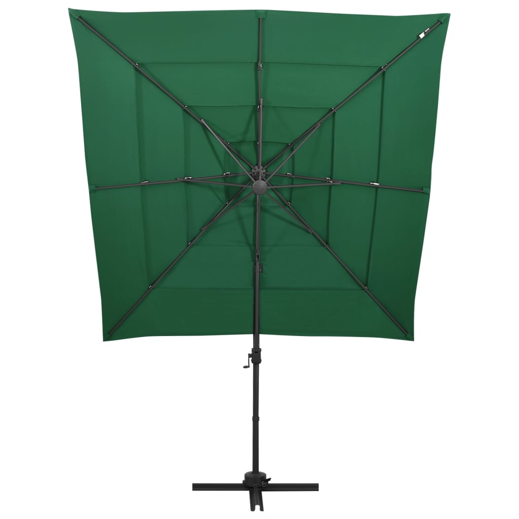 Vrtni suncobran s 4 razine i stupom 250 x 250 cm zeleni