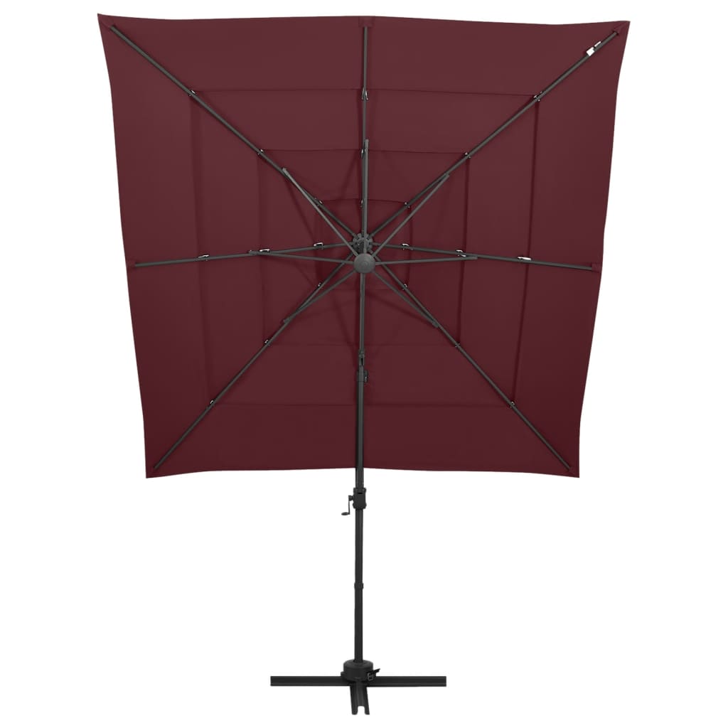Vrtni suncobran s 4 razine i stupom 250 x 250 cm bordo