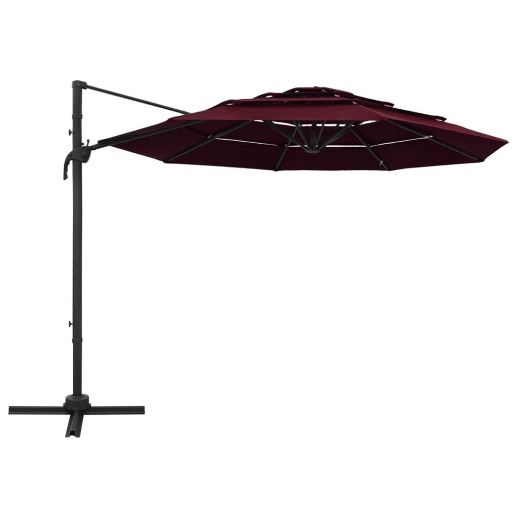 Vrtni suncobran s 4 razine i aluminijskim stupom 3 x 3 m bordo