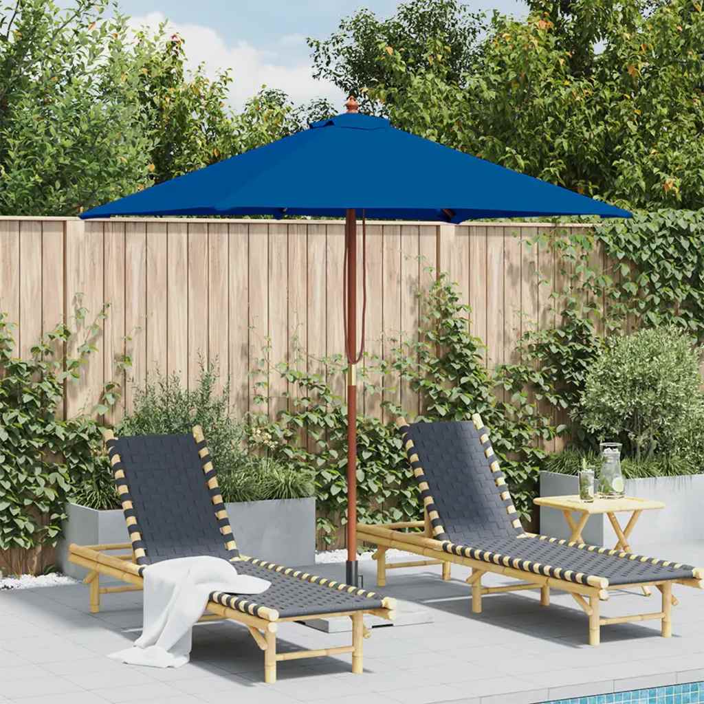 Vrtni suncobran s drvenim stupom 150 x 200 cm plavi