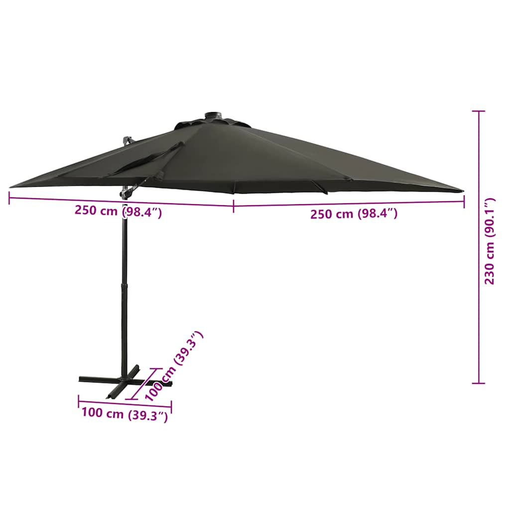 Konzolni vrtni suncobran sa stupom LED 250 cm antracit