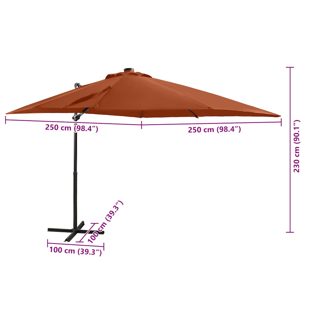 Konzolni vrtni suncobran sa stupom LED 250 cm terakota
