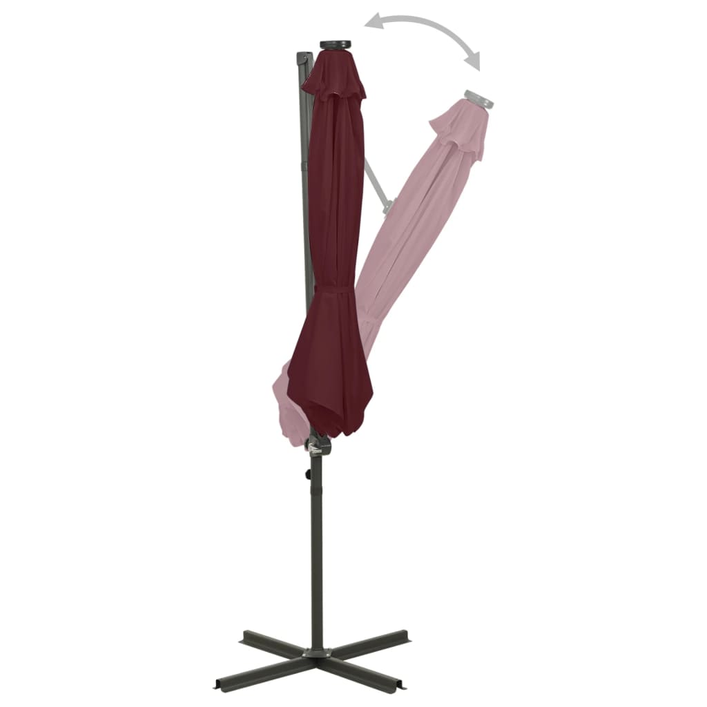 Konzolni vrtni suncobran sa stupom i LED svjetlima 300 cm bordo