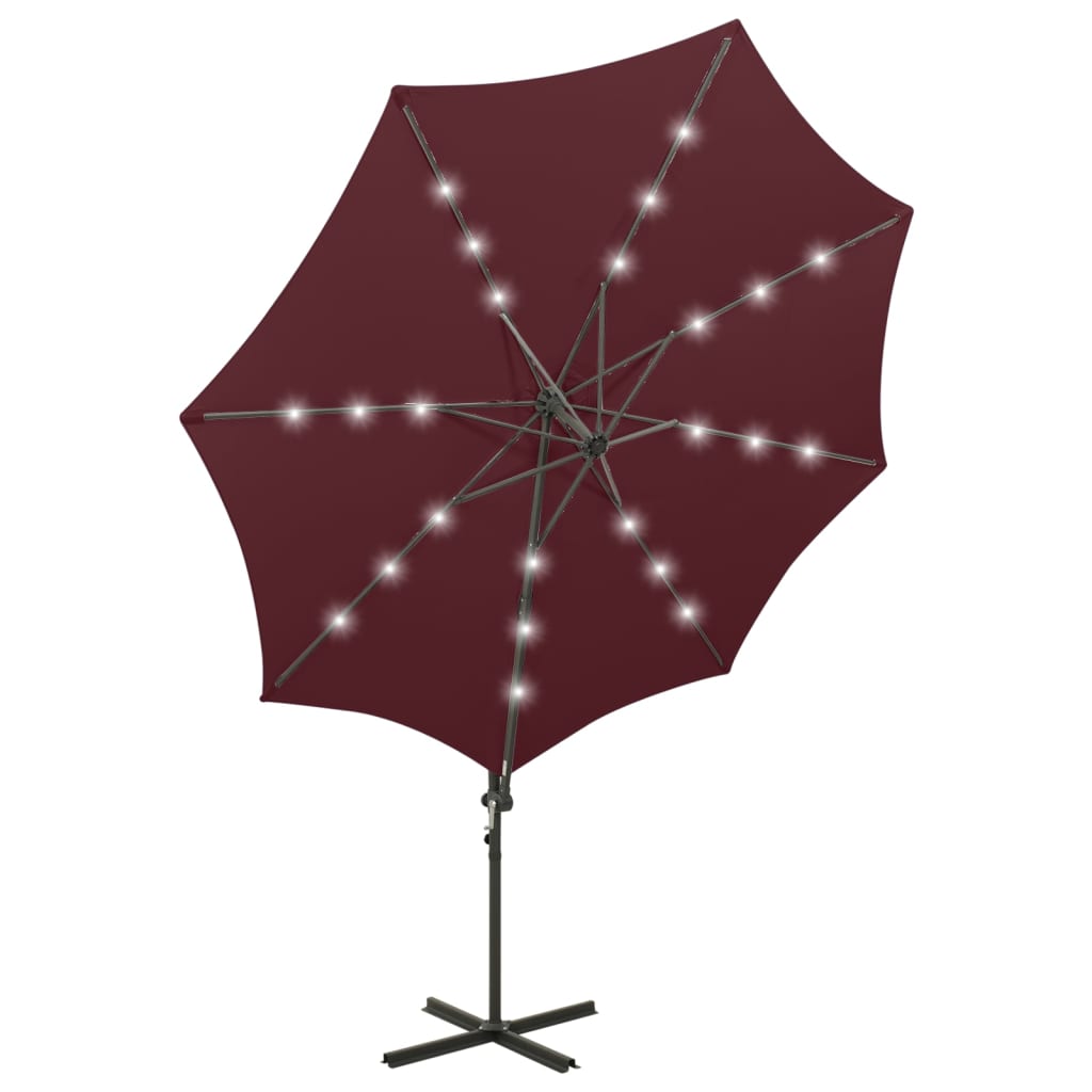 Konzolni vrtni suncobran sa stupom i LED svjetlima 300 cm bordo