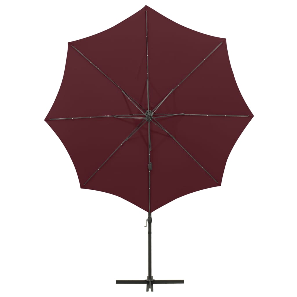 Konzolni vrtni suncobran sa stupom i LED svjetlima 300 cm bordo