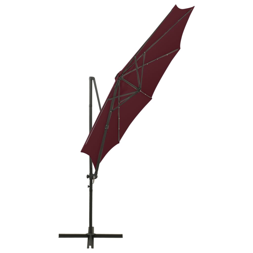 Konzolni vrtni suncobran sa stupom i LED svjetlima 300 cm bordo