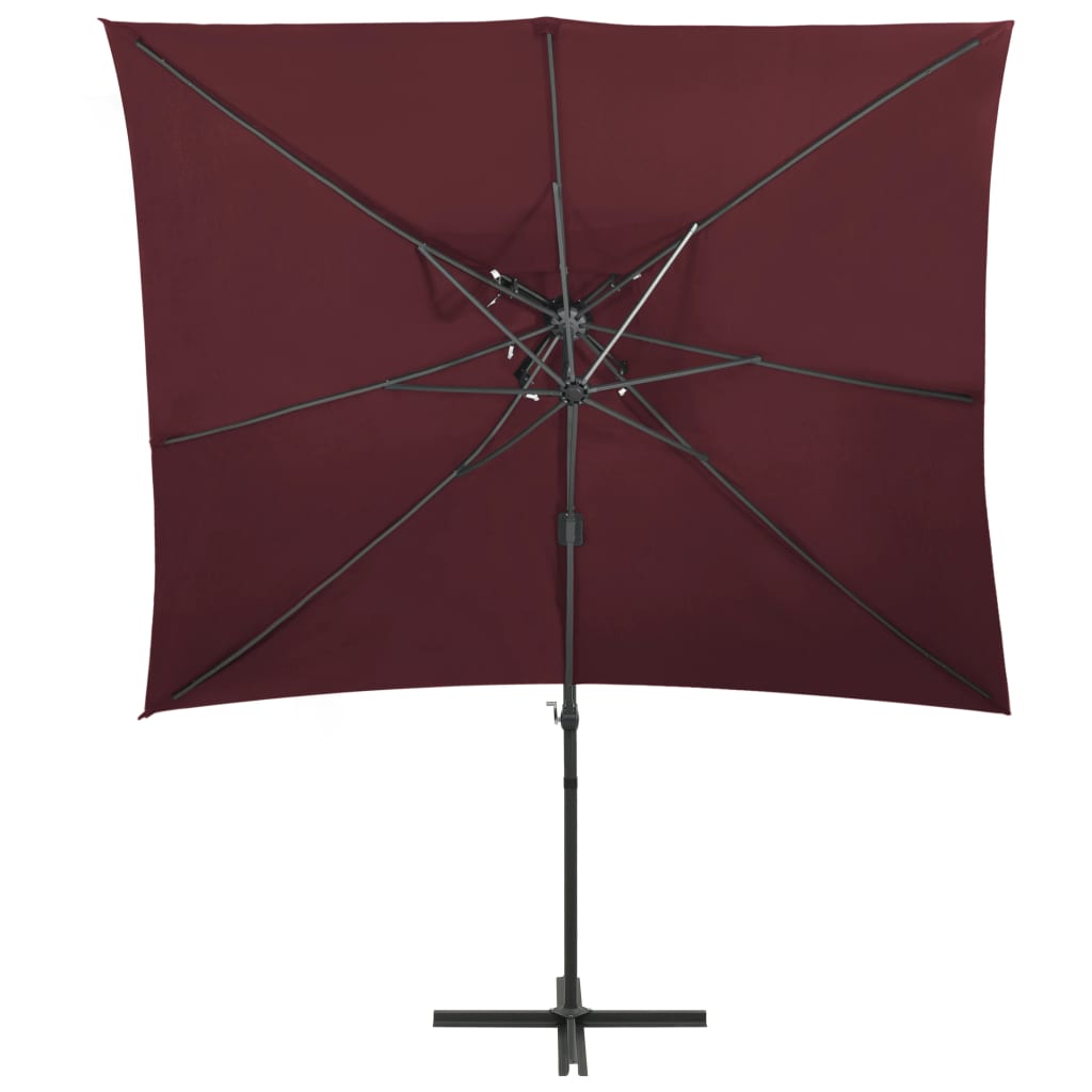Konzolni vrtni suncobran s dvostrukim vrhom 250 x 250 cm bordo